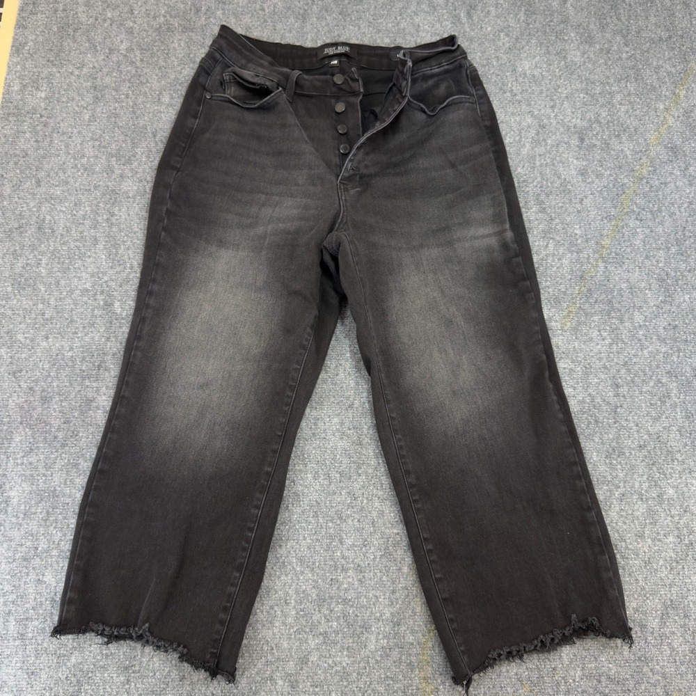 Judy Blue Wide Crop High Rise Button Fly Jeans Faded Black Size 14W